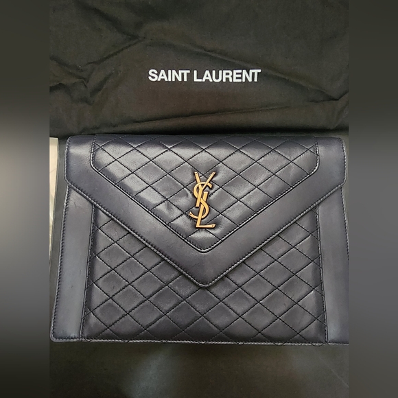 Saint Laurent Handbags - Saint Laurent Dark Navy Gaby Envelope Satchel Quilted Lambskin Leather